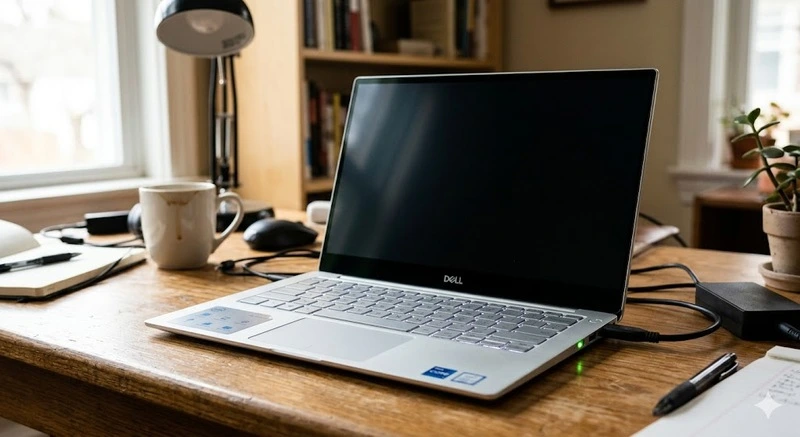 Notebook ligado com tela preta sendo diagnosticado na bancada da MS Notebook