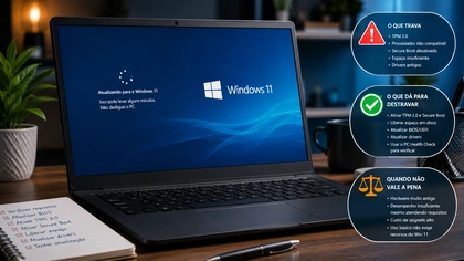 Notebook com Windows sendo atualizado na bancada da MS Notebook em Piracicaba
