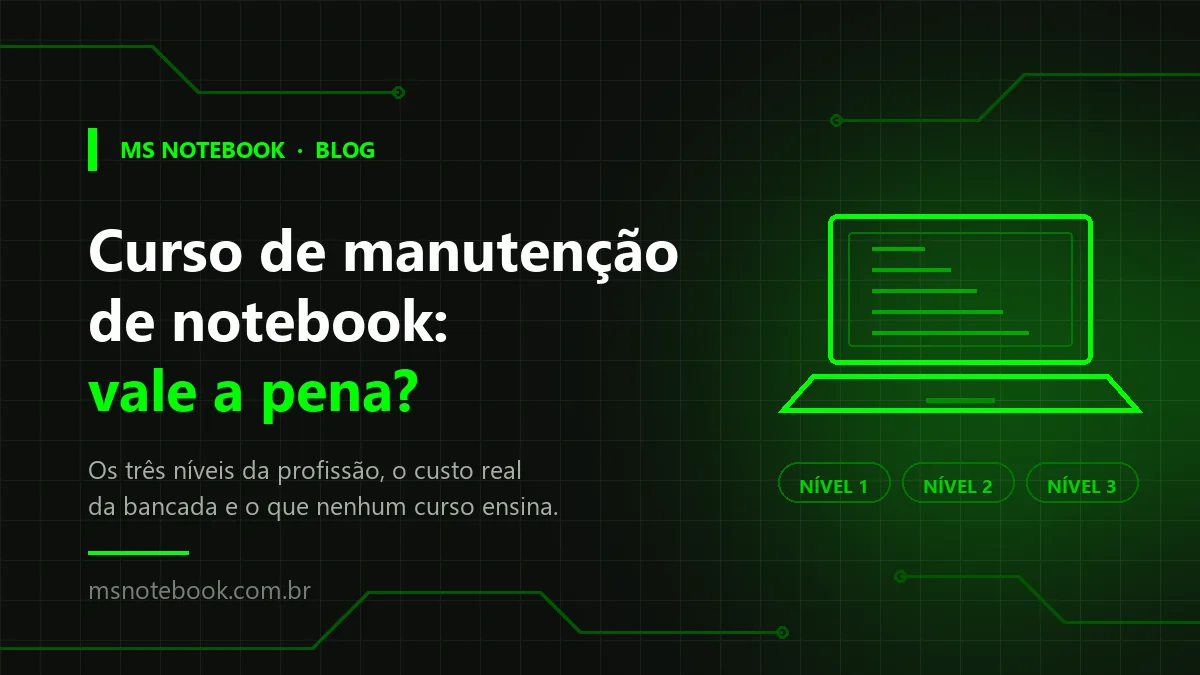 Bancada de manutenção de notebook com ferramentas de reparo eletrônico